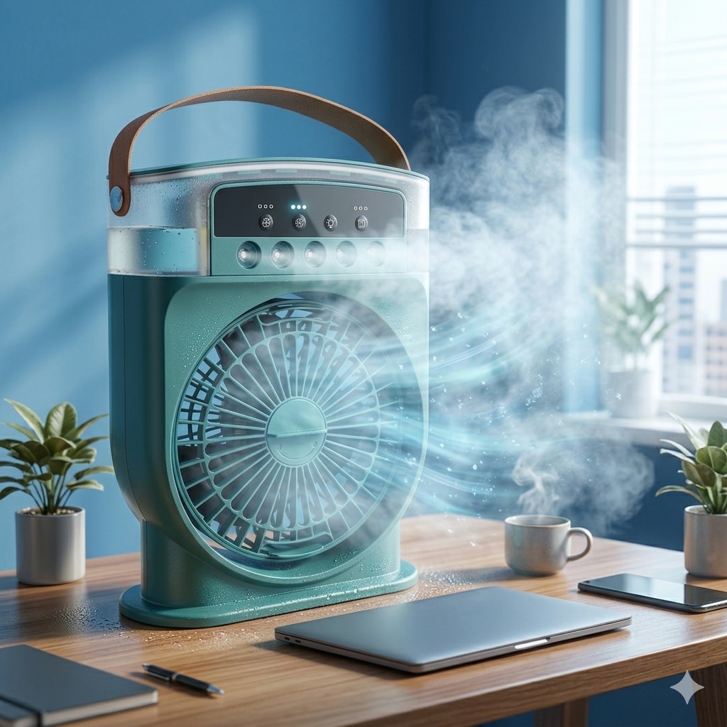 Ice Cool Air Cooler Mist Fan Rechargeable Household Small Air Conditioner  LED Night Light Portable Humidifier Air Adjustment Fan-000033