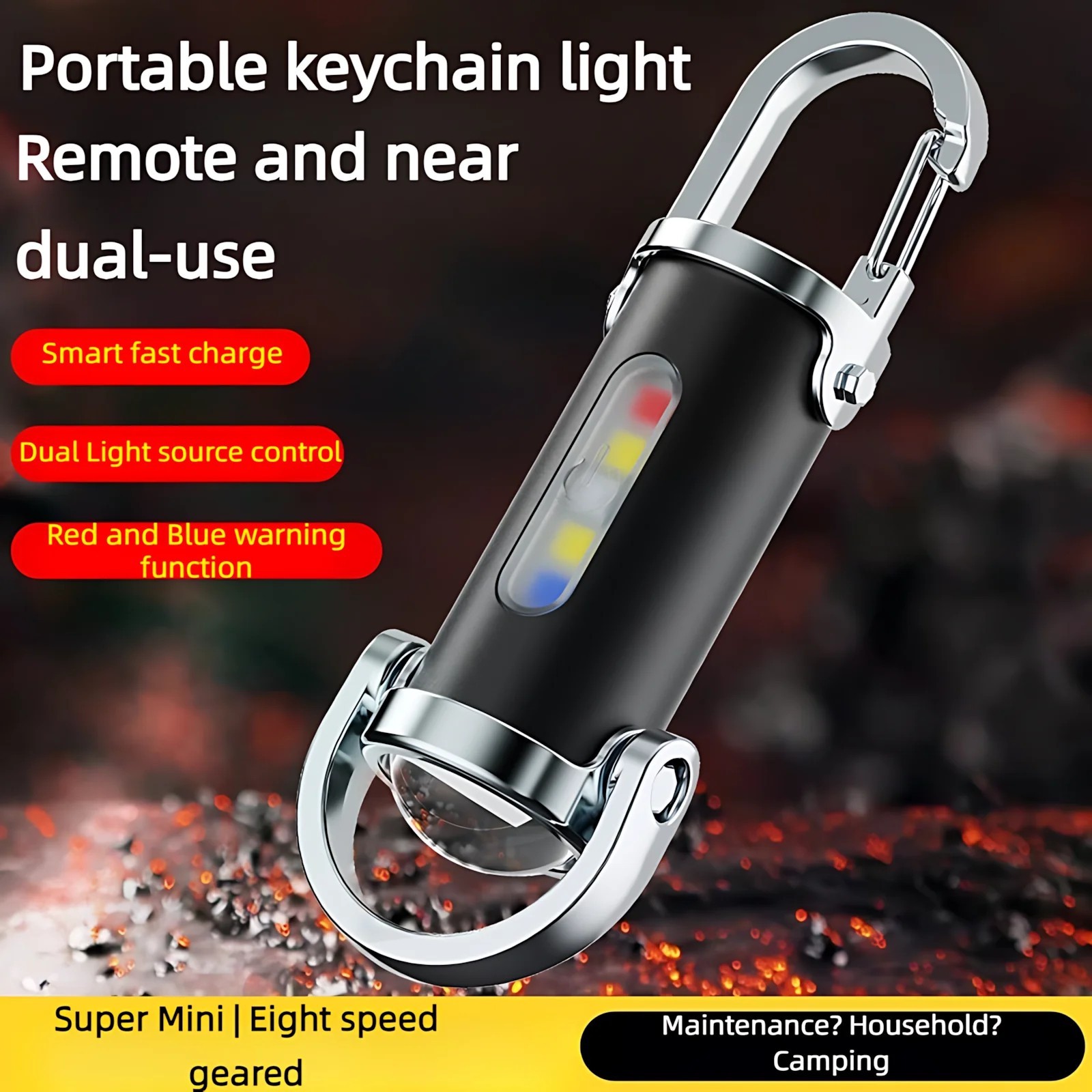7 Modes High Power LED + COB Keychain Flashlight With Type-C Charger - 000755