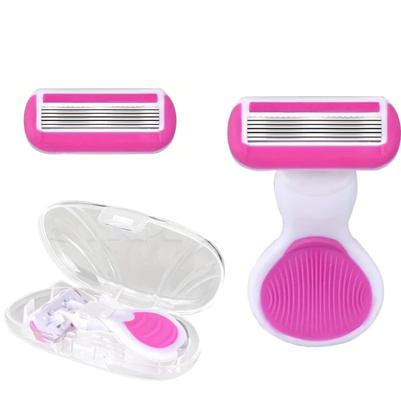 Pink 6-Layer Lady Portable Shaver Travel Set Mini Razor Hair Removal Tool Shell Soap Travel Kit-HB038