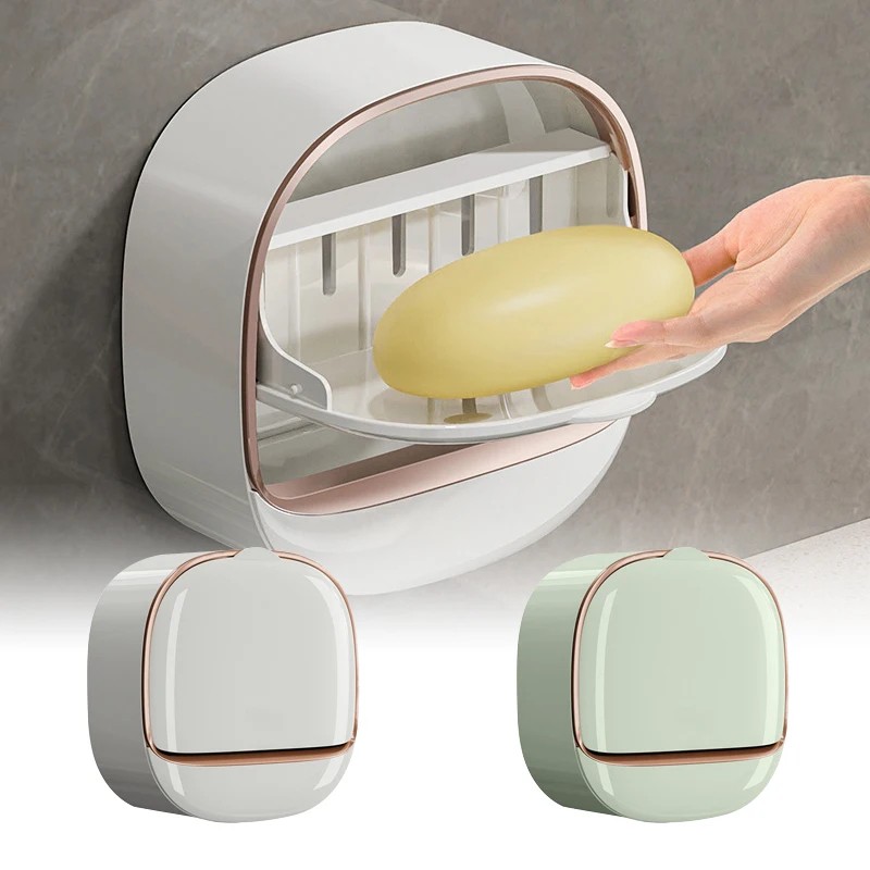 Soap Box Wall Mounted ABS Soap Box with Lid Waterproof Soap Dish Dishes Storage Box -HL048
