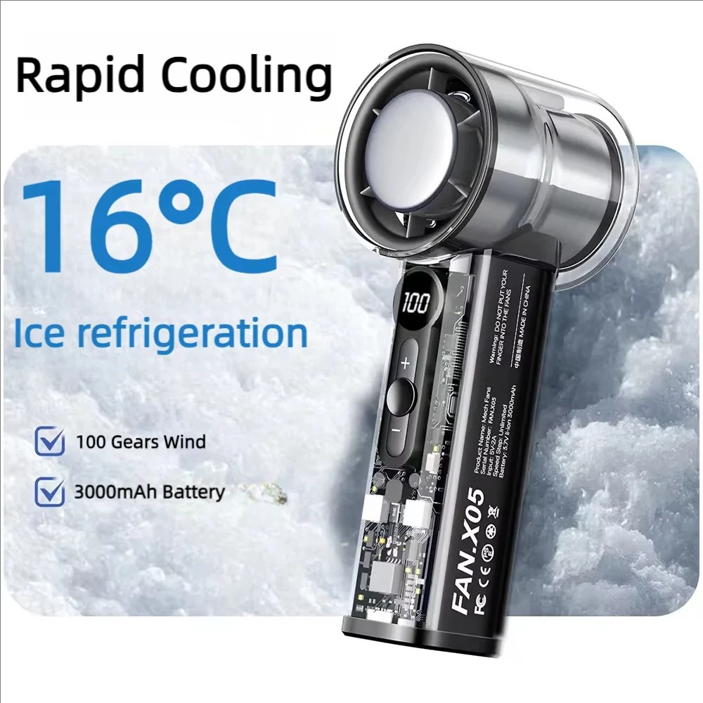 Semiconductor Refrigeration High-speed Handheld Electric Fan 3000mAh (X05 Refrigeration Turbo Fan)