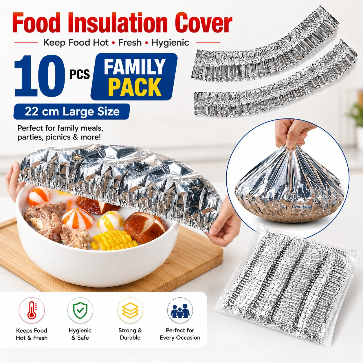 10pcs Reusable Aluminum Foil Food Elastic Bowl Covers Fresh Keeping Food Containers Dish Covers-000925