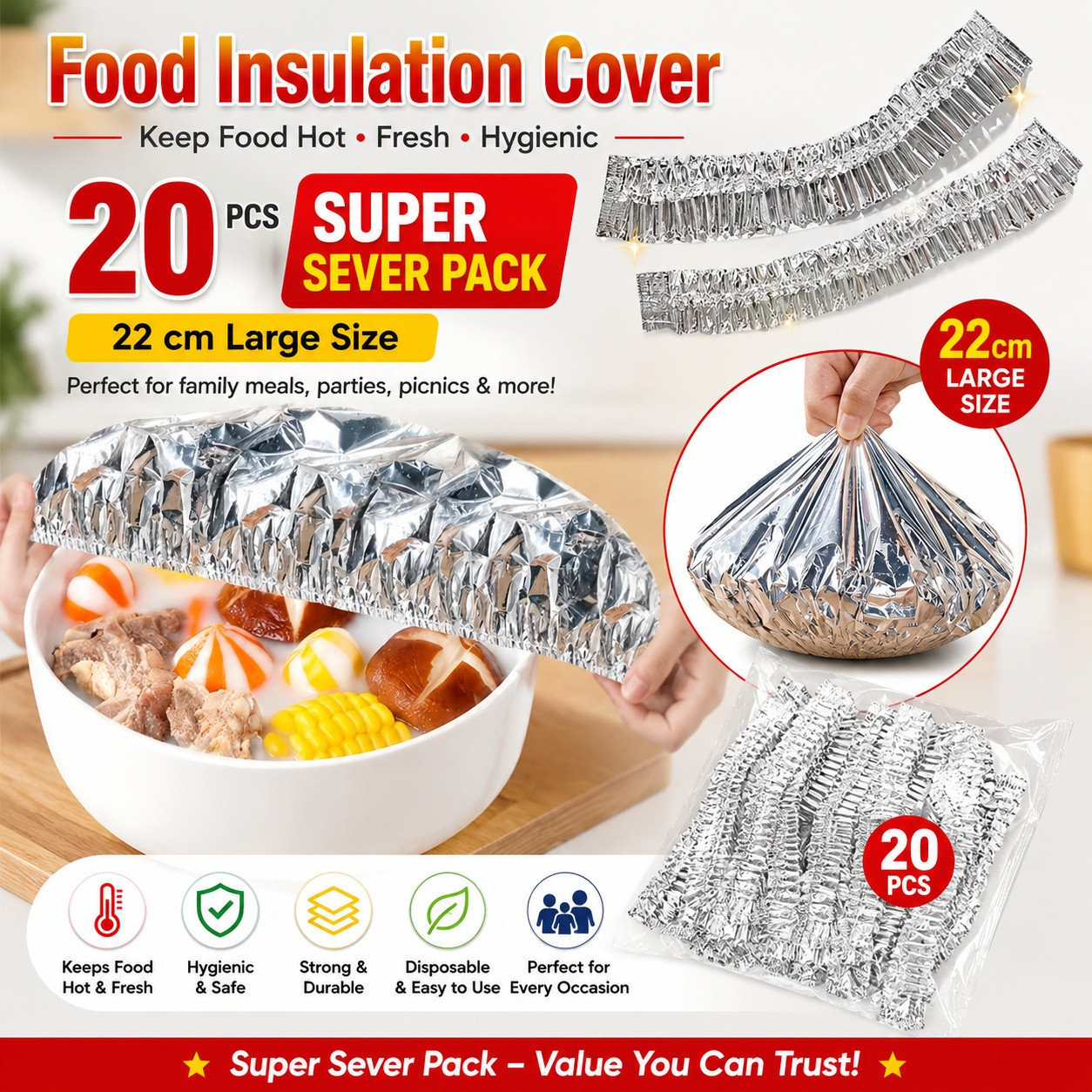 20pcs Reusable Aluminum Foil Food Elastic Bowl Covers Fresh Keeping Food Containers Dish Covers-000925