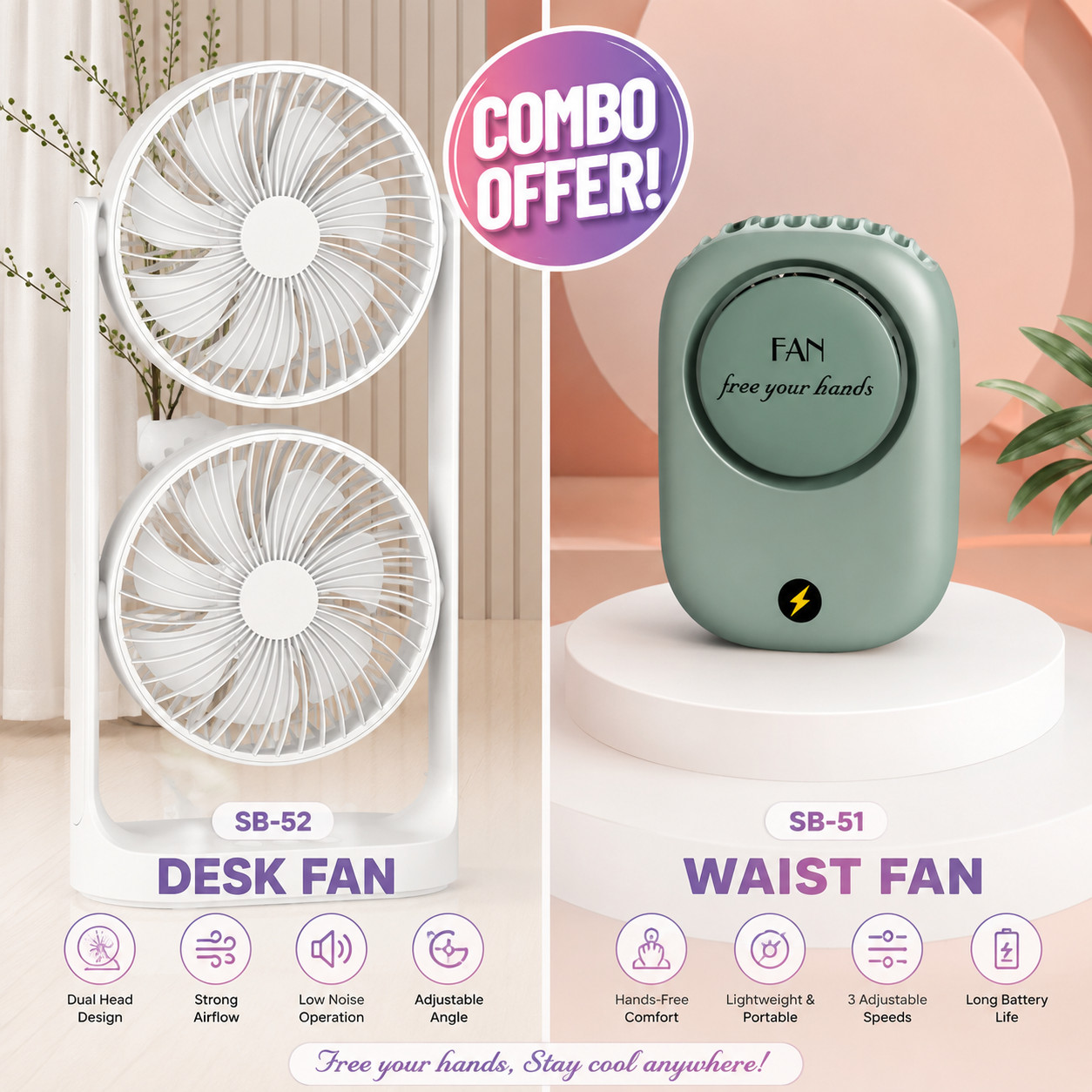 Special Combo  SB-52 Desk Fan , SB-51 Waist Fan _000926