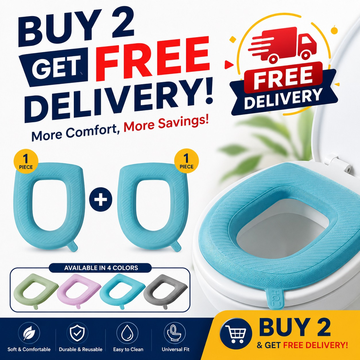 2pcs Waterproof Luxary Toilet Seat Cover – Soft, Washable & Warm Winter Toilet Cushion Combo-000929