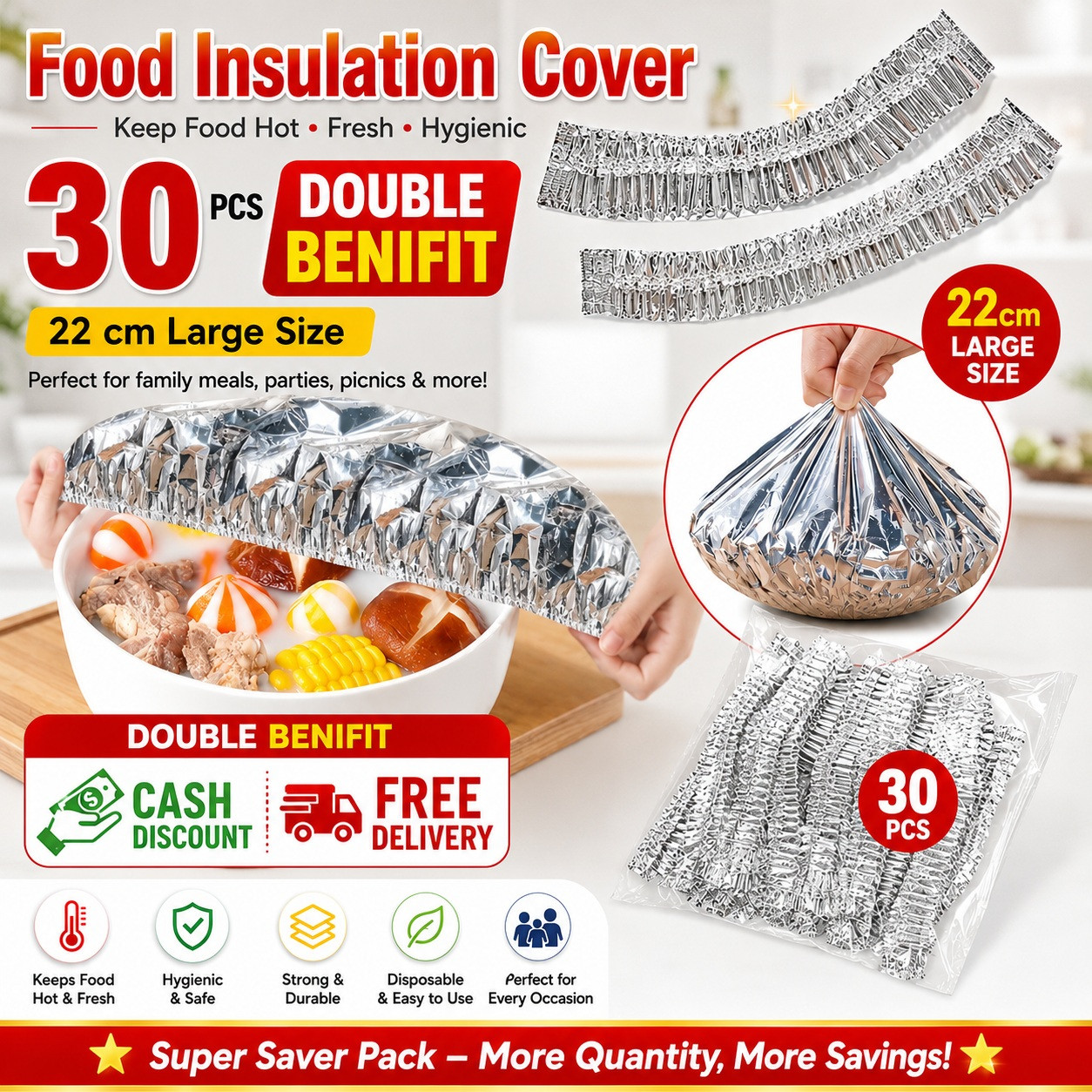 30pcs Reusable Aluminum Foil Food Elastic Bowl Covers Fresh Keeping Food Containers Dish Covers-000925