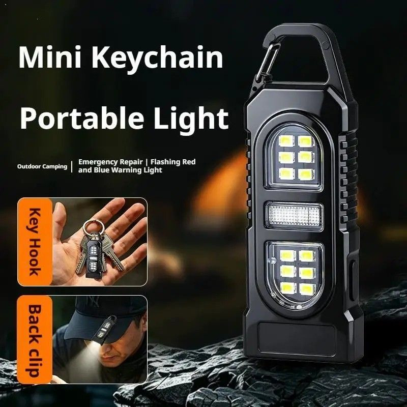 Keychain Flashlight USB C Rechargeable Hanging Work Light Waterproof Keyring Pocket Lamp-0943