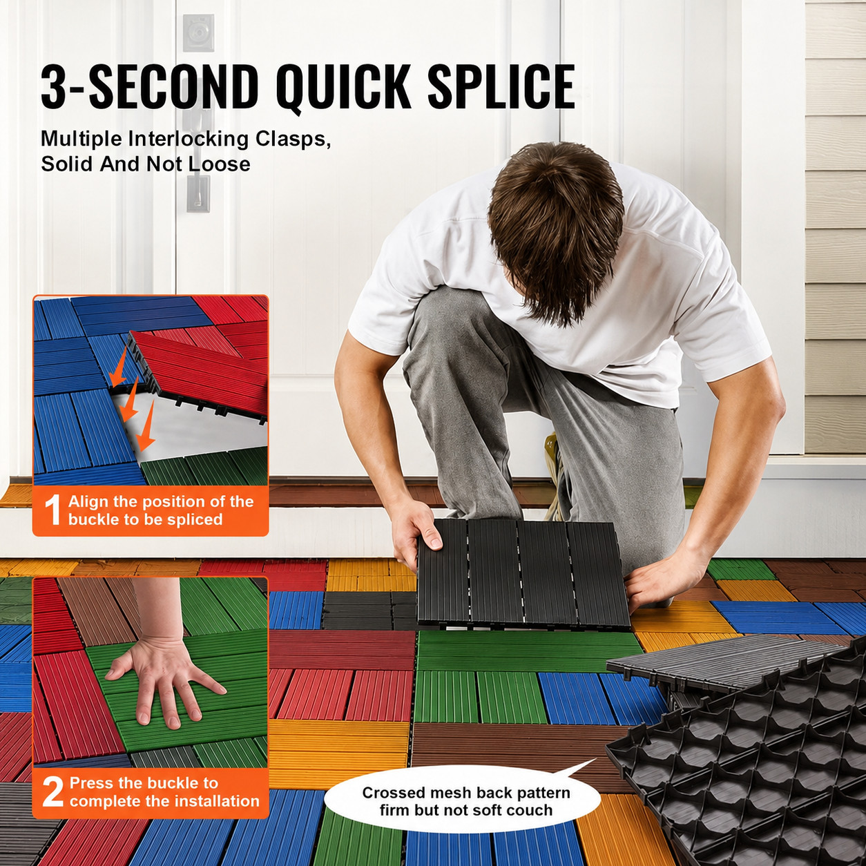 6 pcs Heavy Duty Interlocking Plastic Floor Tiles 12x12 Inch | Indoor & Outdoor Floor Mat | Waterproof Modular Floor Tiles